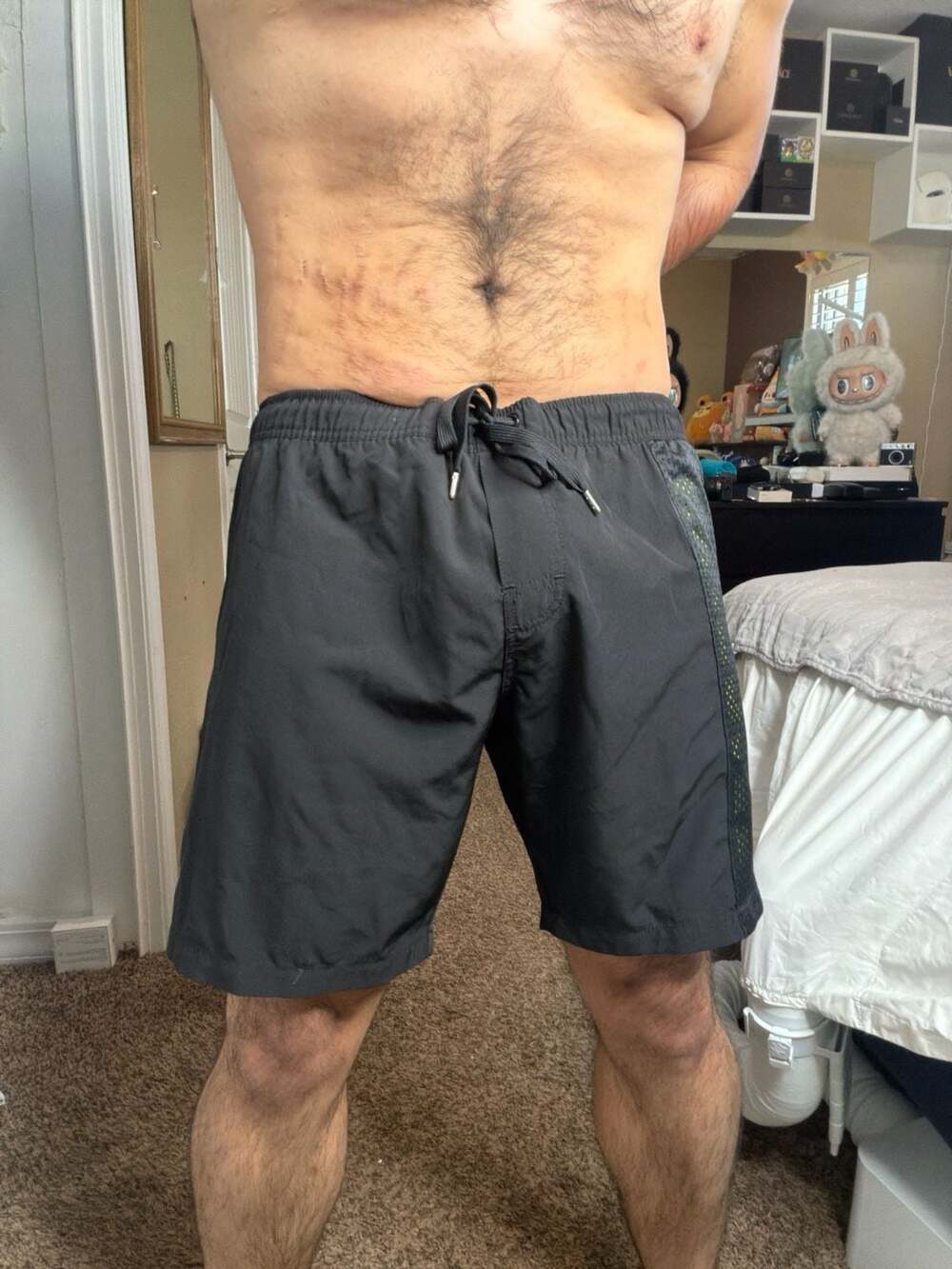 MASSIVE Black Mesh Panel Swim Trunks with Logo Graphic